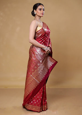 Pink Banarasi Silk Saree With Blouse Piece