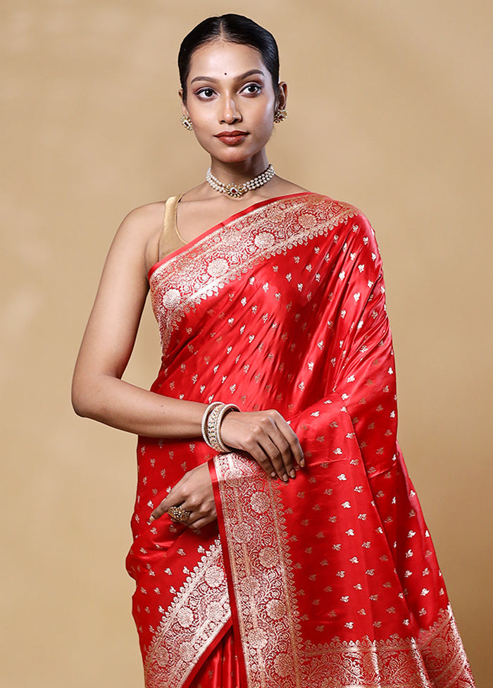 Red Banarasi Silk Saree With Blouse Piece