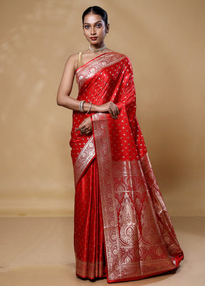 Red Banarasi Silk Saree With Blouse Piece