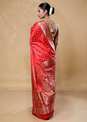 Red Banarasi Silk Saree With Blouse Piece