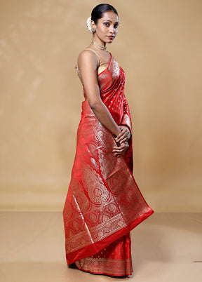 Red Banarasi Silk Saree With Blouse Piece