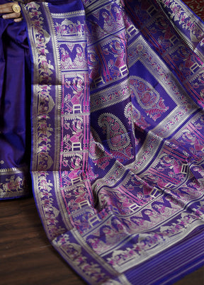 Purple Handloom Baluchari Pure Silk Saree With Blouse Piece