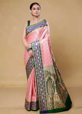 Pink Banarasi Silk Saree With Blouse Piece