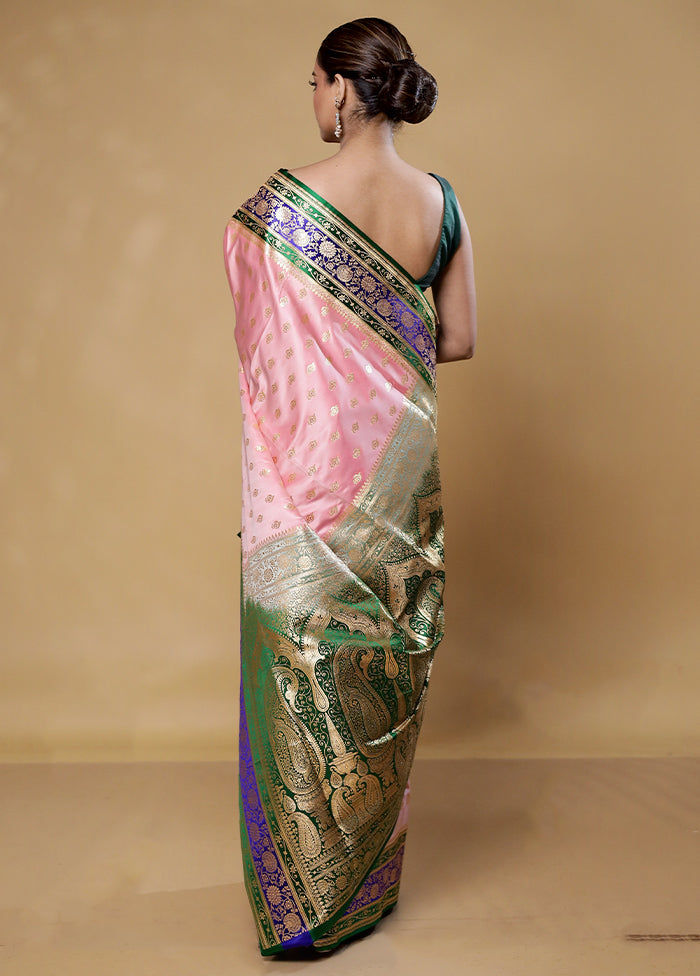 Pink Banarasi Silk Saree With Blouse Piece