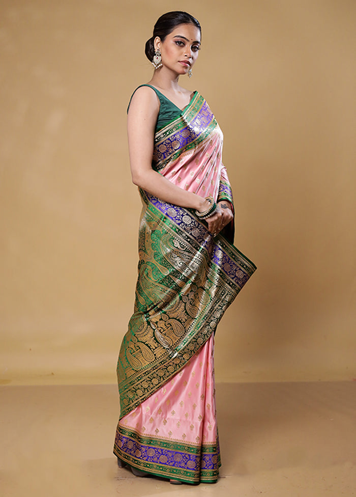 Pink Banarasi Silk Saree With Blouse Piece