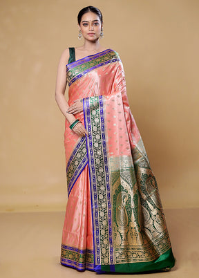 Peach Banarasi Silk Saree With Blouse Piece