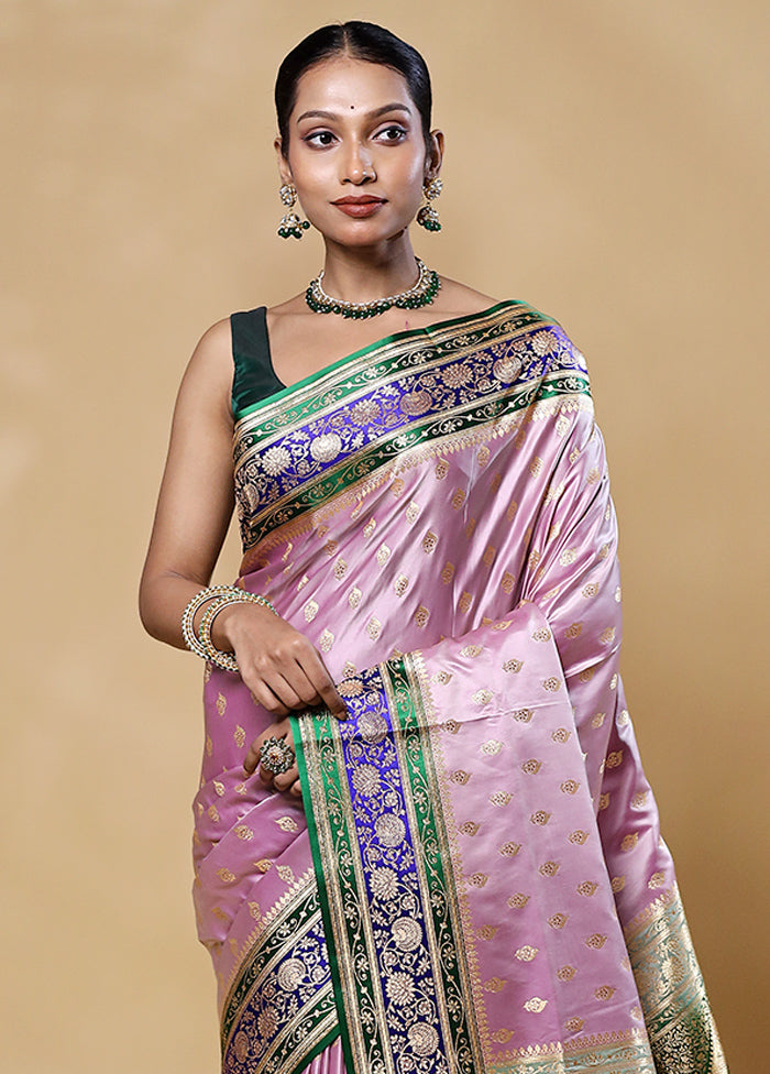 Pink Banarasi Silk Saree With Blouse Piece