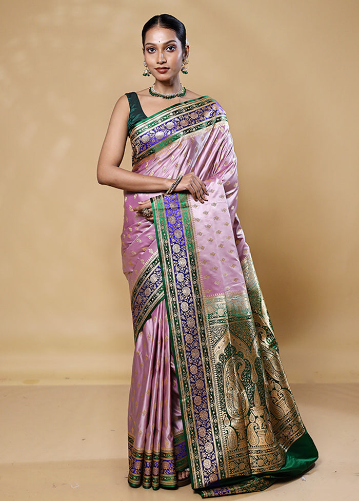 Pink Banarasi Silk Saree With Blouse Piece