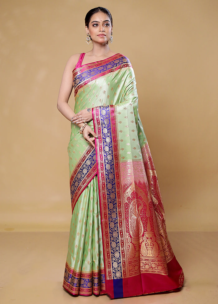 Green Banarasi Silk Saree With Blouse Piece