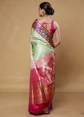 Green Banarasi Silk Saree With Blouse Piece