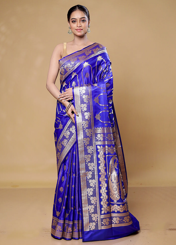 Blue Banarasi Silk Saree With Blouse Piece