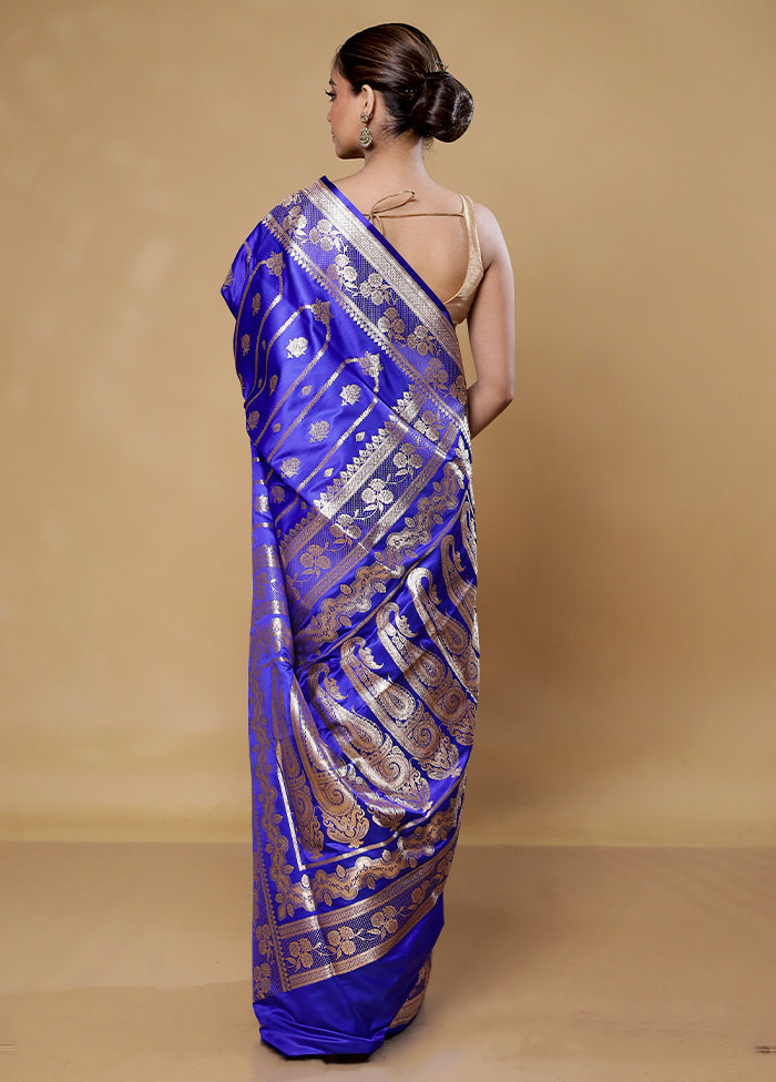 Blue Banarasi Silk Saree With Blouse Piece