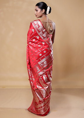 Red Banarasi Silk Saree With Blouse Piece