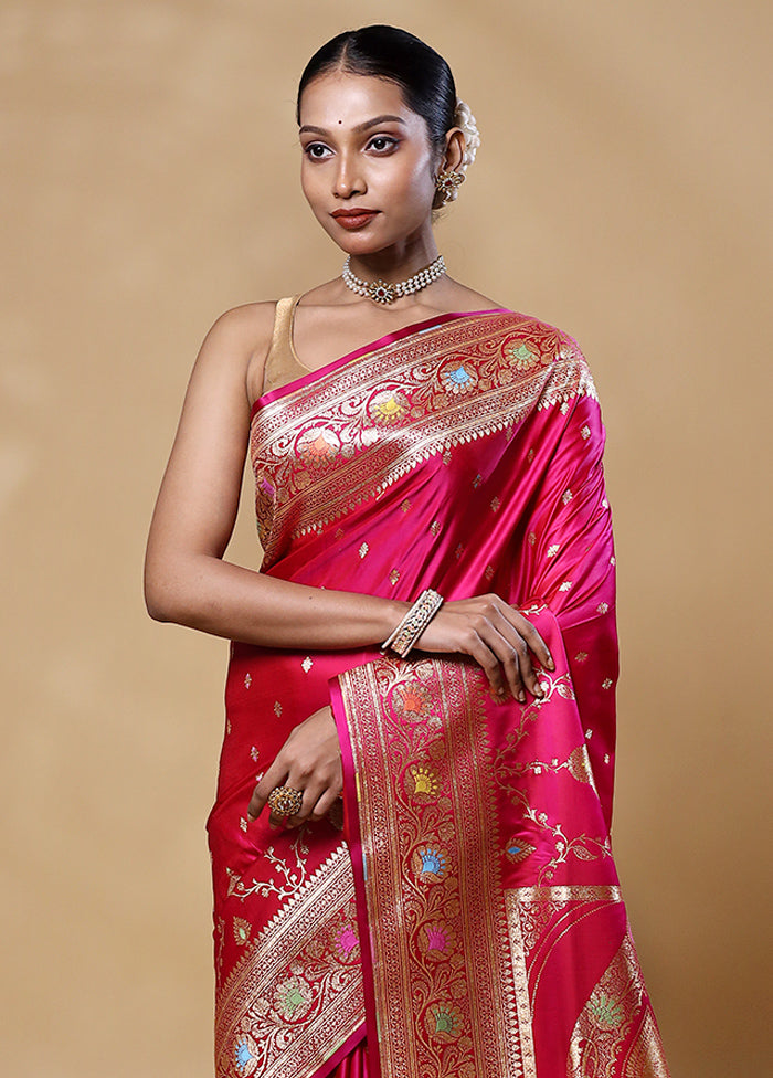 Pink Banarasi Silk Saree With Blouse Piece