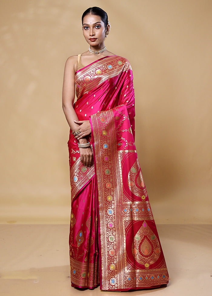 Pink Banarasi Silk Saree With Blouse Piece