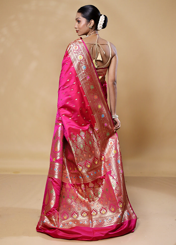 Pink Banarasi Silk Saree With Blouse Piece