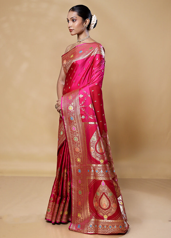 Pink Banarasi Silk Saree With Blouse Piece