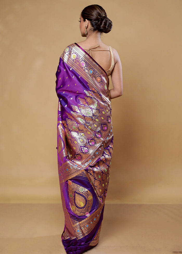 Purple Banarasi Silk Saree With Blouse Piece