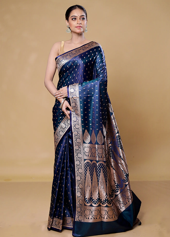 Blue Banarasi Silk Saree With Blouse Piece