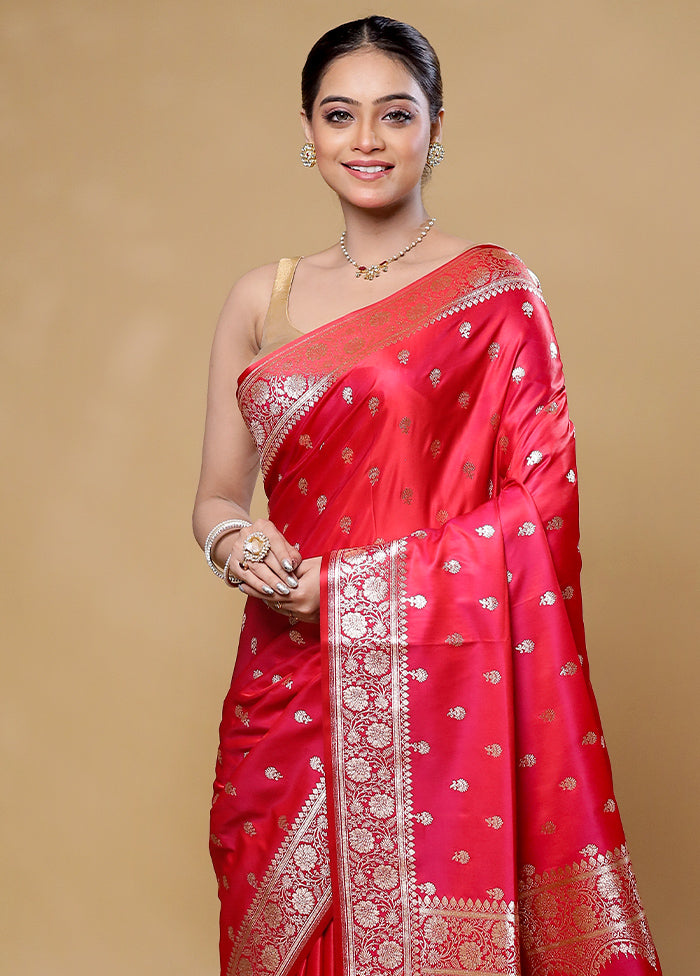 Red Banarasi Silk Saree With Blouse Piece