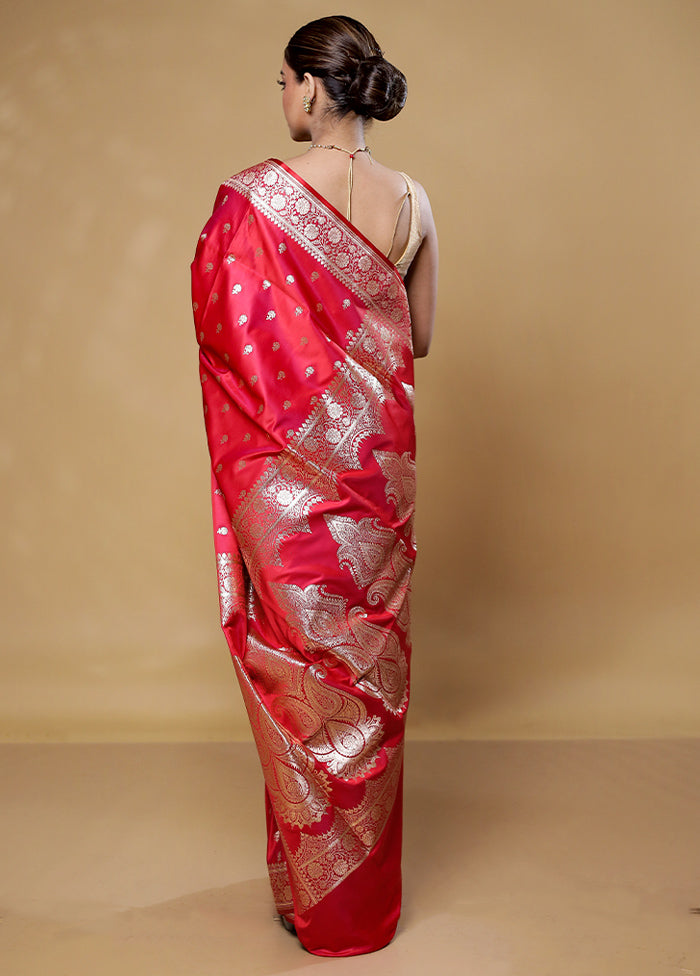 Red Banarasi Silk Saree With Blouse Piece