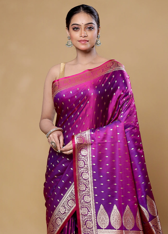 Purple Banarasi Silk Saree With Blouse Piece