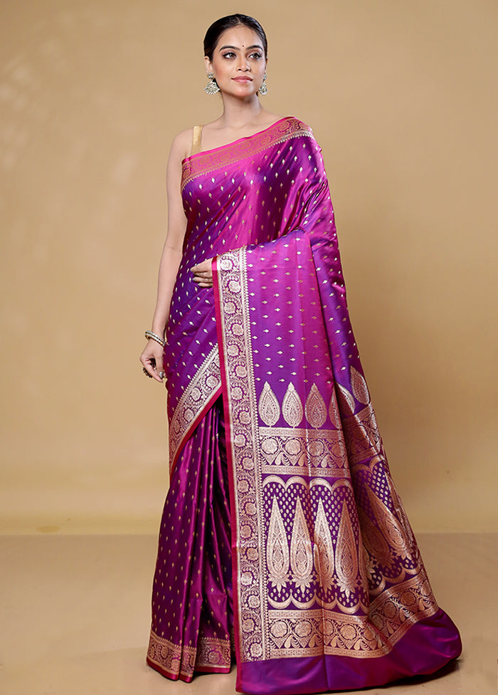 Purple Banarasi Silk Saree With Blouse Piece