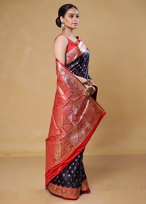 Wine Banarasi Silk Saree With Blouse Piece