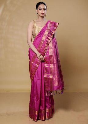 Purple Kanjivaram Silk Saree With Blouse Piece