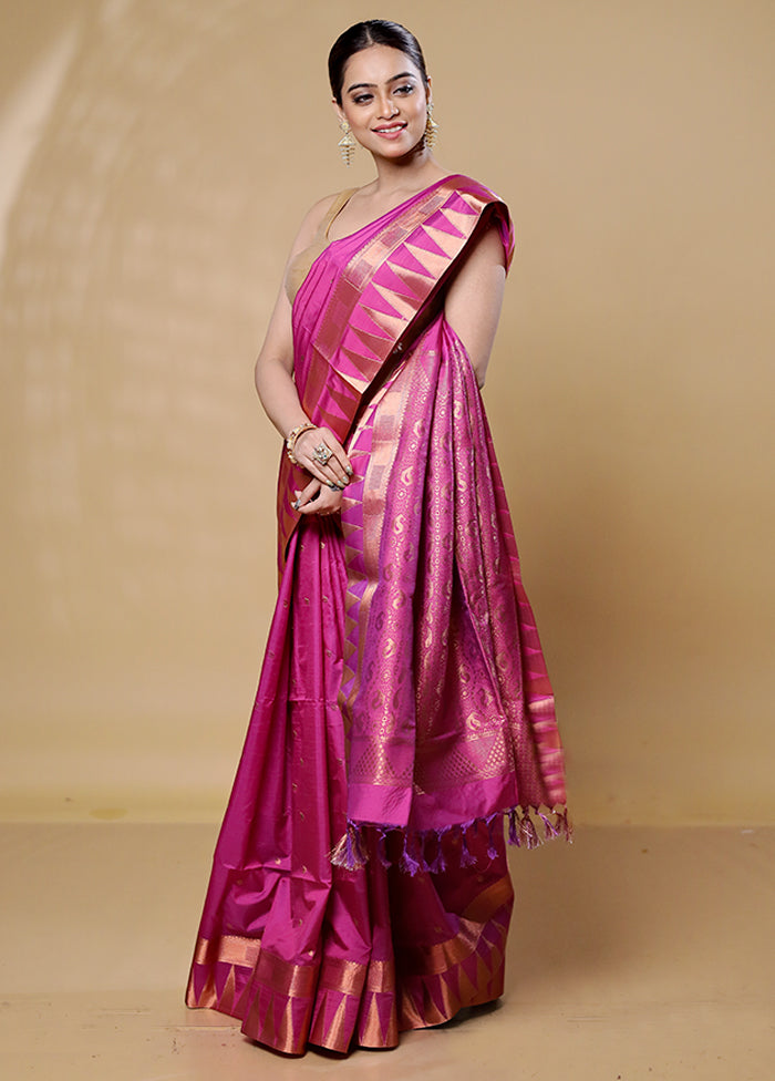 Purple Kanjivaram Silk Saree With Blouse Piece