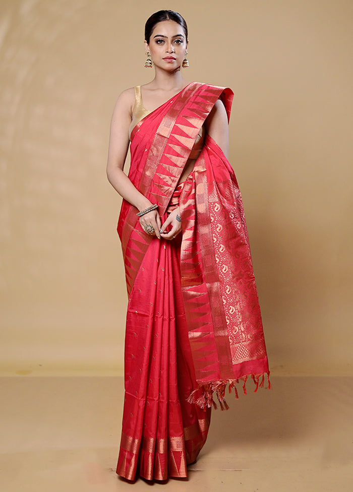 Red Kanjivaram Silk Saree With Blouse Piece