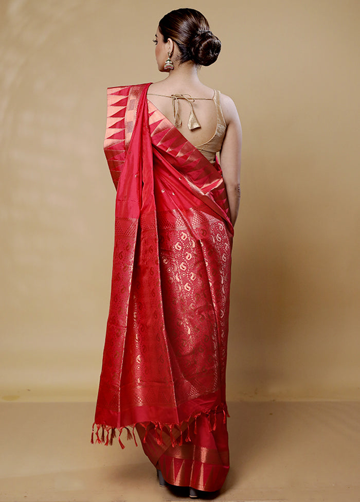 Red Kanjivaram Silk Saree With Blouse Piece