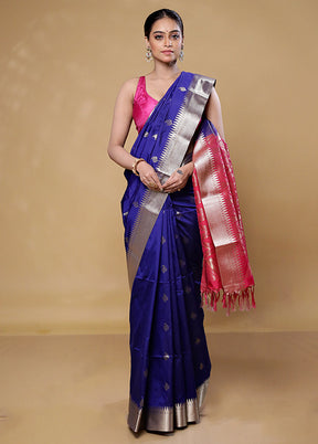 Blue Kanjivaram Silk Saree With Blouse Piece