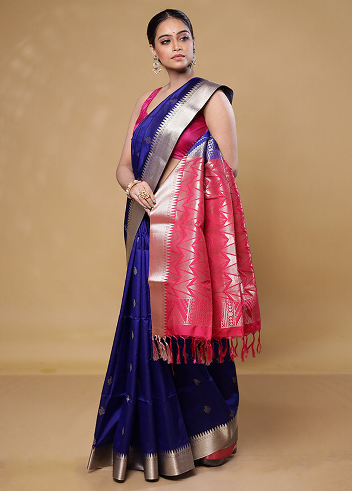 Blue Kanjivaram Silk Saree With Blouse Piece