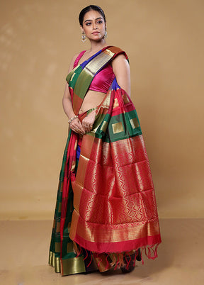 Green Kanjivaram Silk Saree With Blouse Piece