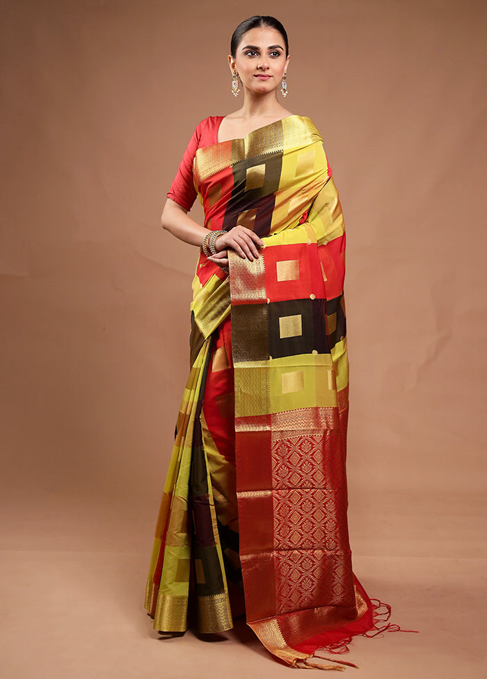 Yellow Kanjivaram Silk Saree With Blouse Piece