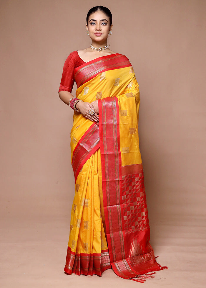 Yellow Kanjivaram Silk Saree With Blouse Piece