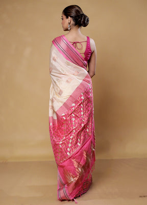 Cream Kanjivaram Silk Saree With Blouse Piece