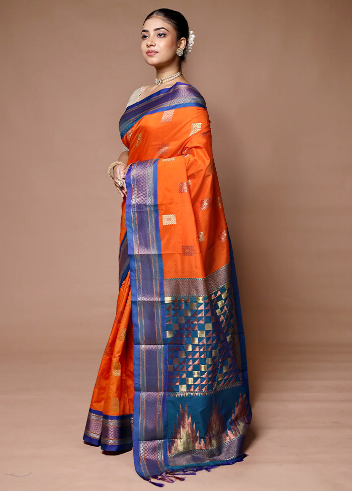 Orange Kanjivaram Silk Saree With Blouse Piece