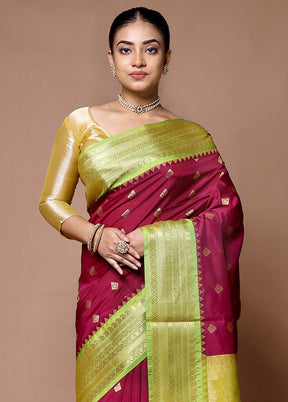 Pink Kanjivaram Silk Saree With Blouse Piece