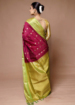 Pink Kanjivaram Silk Saree With Blouse Piece