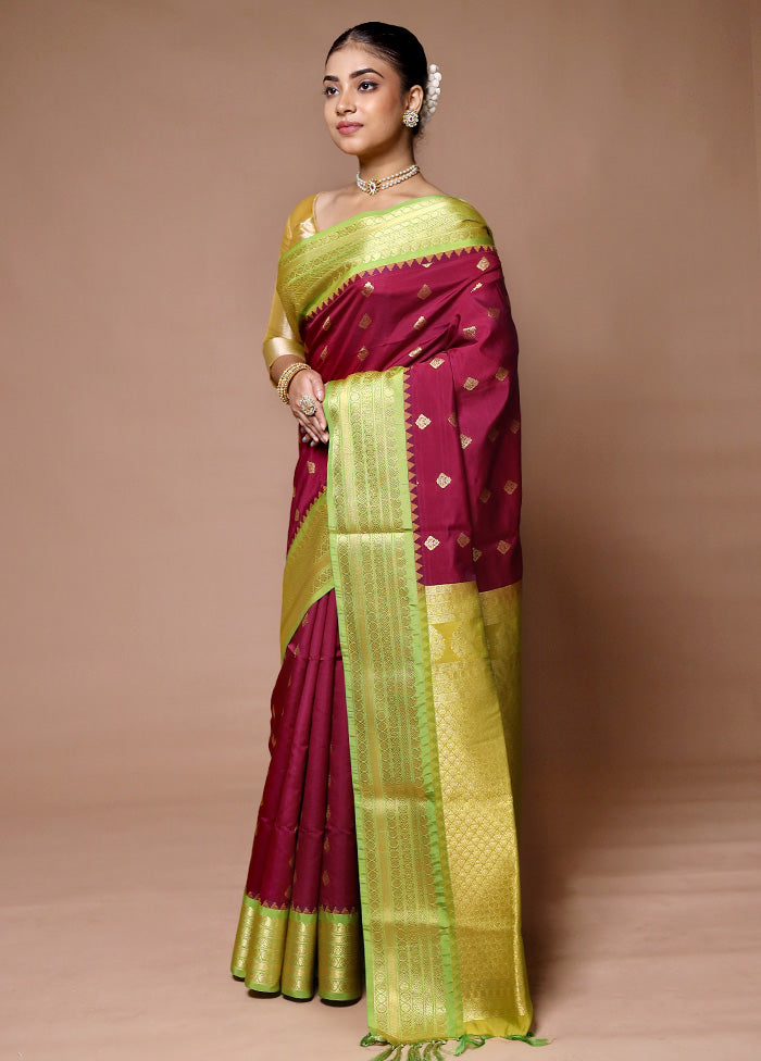 Pink Kanjivaram Silk Saree With Blouse Piece