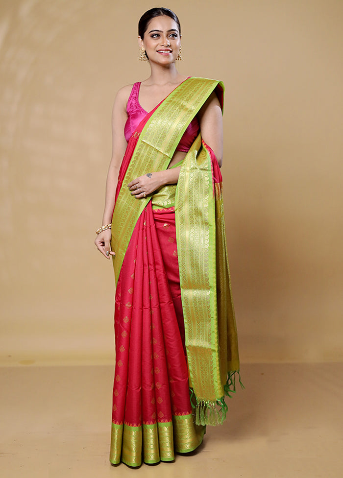 Red Kanjivaram Silk Saree With Blouse Piece