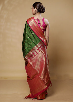 Green Kanjivaram Silk Saree With Blouse Piece