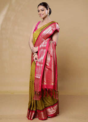 Green Kanjivaram Silk Saree With Blouse Piece