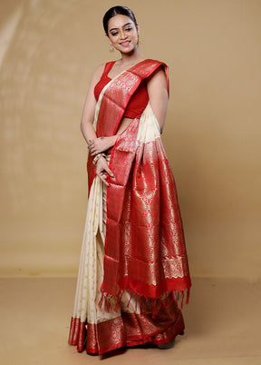 Cream Kanjivaram Silk Saree With Blouse Piece