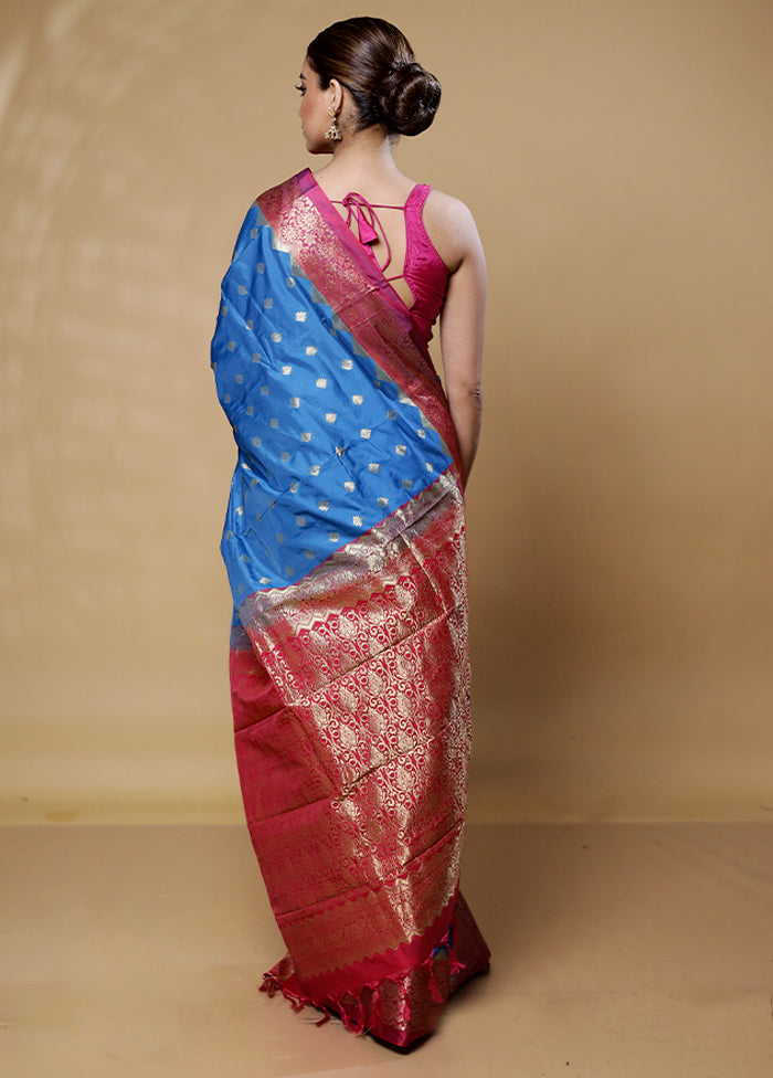 Blue Kanjivaram Silk Saree With Blouse Piece