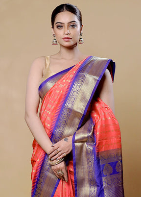 Orange Kanjivaram Silk Saree With Blouse Piece