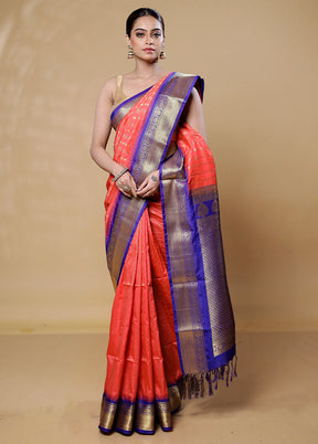 Orange Kanjivaram Silk Saree With Blouse Piece