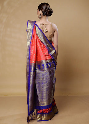 Orange Kanjivaram Silk Saree With Blouse Piece